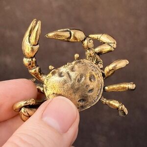 Brass Crab Figurine Miniature Ocean Totem Altar Decor Spirit Animal 1970s Style